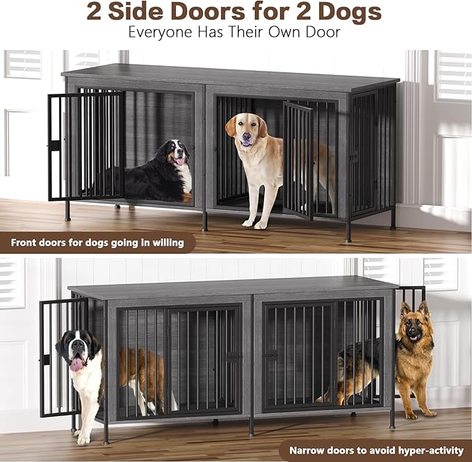 EasyCom Dog Crate Furniture for 1 or 2 Dogs, Heavy Duty Single/Double Dog Crates for Small/Medium/Large Dogs, Dog Kennel Furniture Indoor as TV Stand, Large Size 78.74" L(35-60 Pounds), Dark Grey