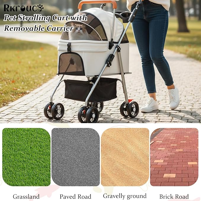 3 in 1 Dog Strollers 4 Wheels Folding Pet Stroller with Detachable Carrier Multifunction Portable Dogs Travel Carriers for Medium Small Puppy Kittens(White Gray)