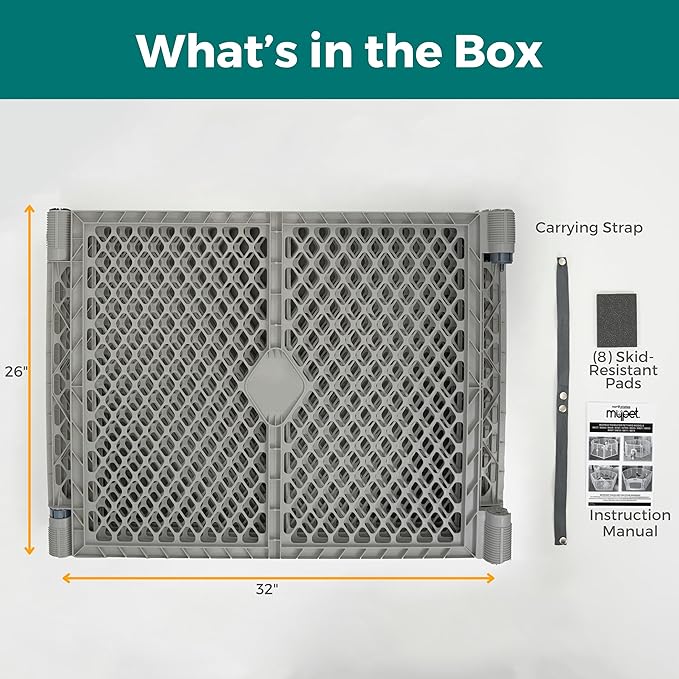 MyPet North States Petyard Plus: 3 Ft. Wide Folding Dog Playpen Indoor or Outdoor. 4-Panel Freestanding Play Pen Dog Gate Made in USA. 26" Tall, Fieldstone