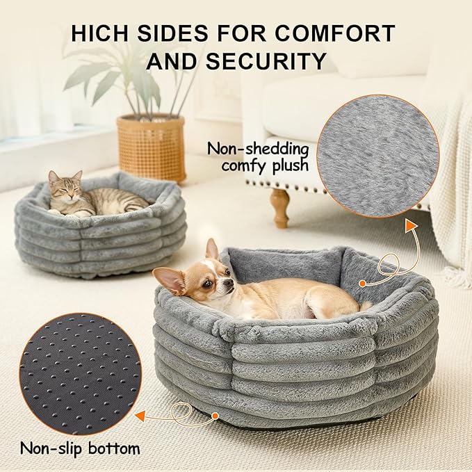Small Dog Bed for Small Dogs, Cat Beds for Indoor Cats, Pet Bed for Puppy and Kitty, Extra Soft & Machine Washable with Anti-Slip & Water-Resistant Oxford Bottom, Grey, 20 inches