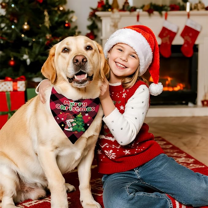 Christmas Dog Bandanas 2 Pcs, Pet Scarf for Dog Girl, Cute Triangle Puppy Scarf Kerchief Bandana Small Medium Pet Dogs On Xmas, Christmas Father Xmas Tree Print Gifts for Dogs Lovers