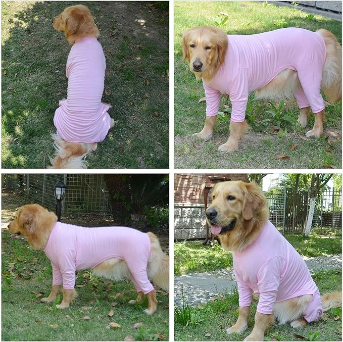 Lovelonglong Four Feet Dog Lightweight Pajamas, Pure Cotton Dog Jumpsuits 4 Legs Dog Onesies T-Shirt Stylish PJS Puppy Costume for Large Medium Small Dogs Pink XXL