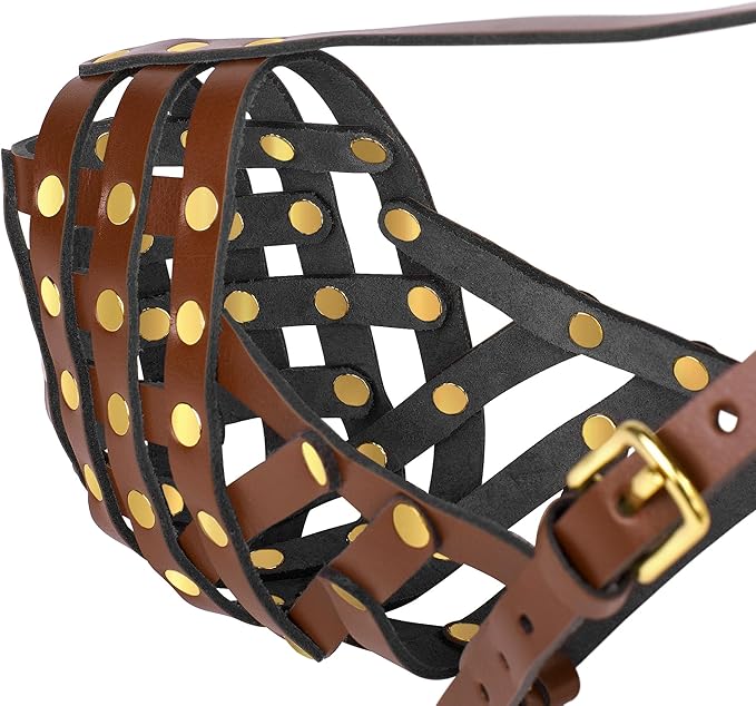 OOPSDOGGY Labrador Dog Muzzle for Large Dogs - Leather Breathable Secure Basket Muzzle for Large Breeds Retriever Prevents Biting No Chewing Adjustable (Brown, Size 6 - Labrador Retriever)