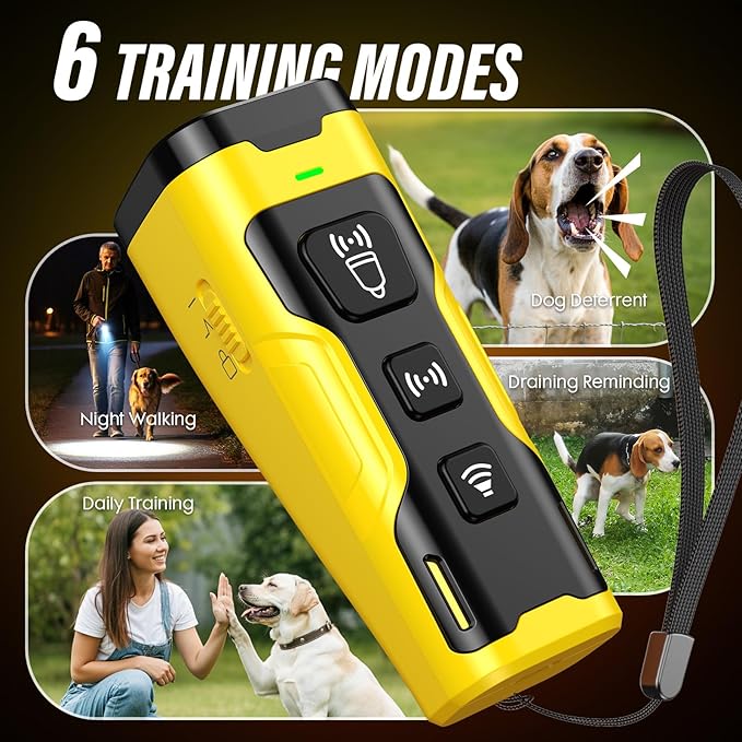 Dog Bark Deterrent Device, 3X Ultrasonic Anti Barking, 6 Training Modes 23 FT Range Barks No More Indoors Outdoors Behavior Correct Safe & Humane Rechargeable Compact Bark Control for Dogs