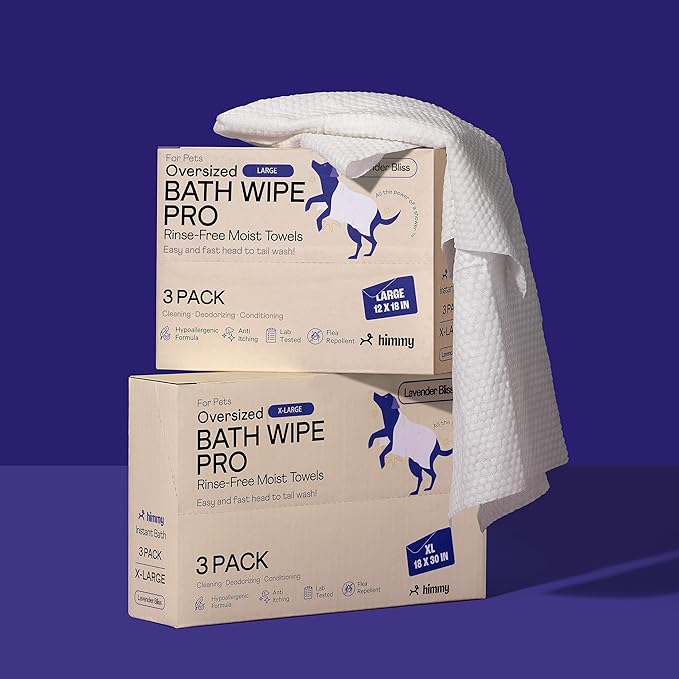 Himmy XL Pet Wipes for Dogs and Cats – 18” x 30” Bath Wipes for Cleaning, Deodorizing, Conditioning, Anti-Itch Grooming, Wet Dog Wipes for Paws, Butt, Ear, Eye, Face Whole Body Lavender