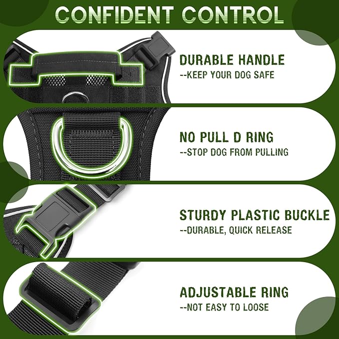 WINSEE Mesh Dog Harness with 10 Pet Patches for Small Service Dog in Training, Breathable Tactical Molle Vest with Double Handle, Reflective Military Pet Vest for Walking Hiking