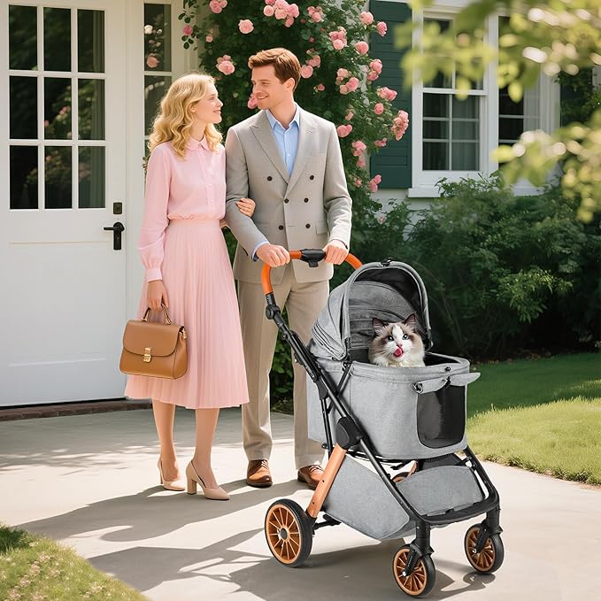 MAMIZO Foldable Dog Stroller for Medium Small Dogs Cats Up to 55 Lbs, Aluminum and Carbon Steel Frame Pet Stroller, Height-Adjustable Handle Puppy Strollers with Zipperless Design, Shock Absorbers