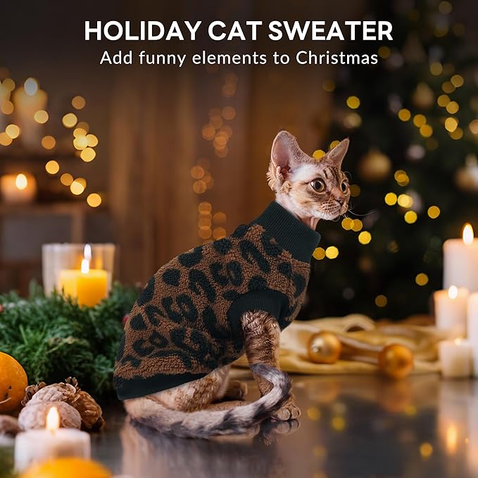 PUMYPOREITY Cozy Fleece Cat Sweater - Stretchy & Warm Knitted Cat Shirt, Super Soft Kitten Sweater, Machine Washable Pet Clothing for Comfort & Style, Brown, XL