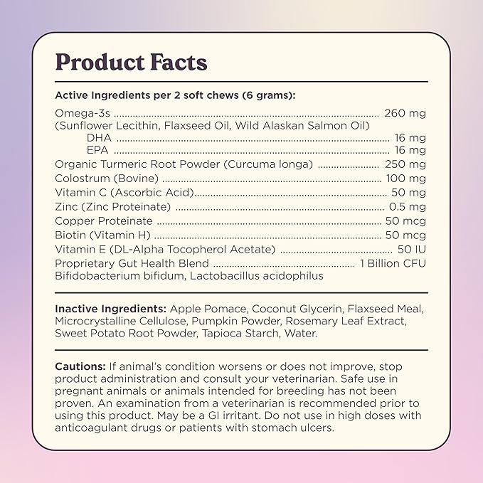 Bundle x Joy Glowing Skin and Coat Supplement for Dogs, 90 Soft Chews, Probiotics for Dogs with Colostrum, Omega 3 Fatty Acids, Salmon Oil, and Turmeric, Supports Seasonal Allergies & Itchiness