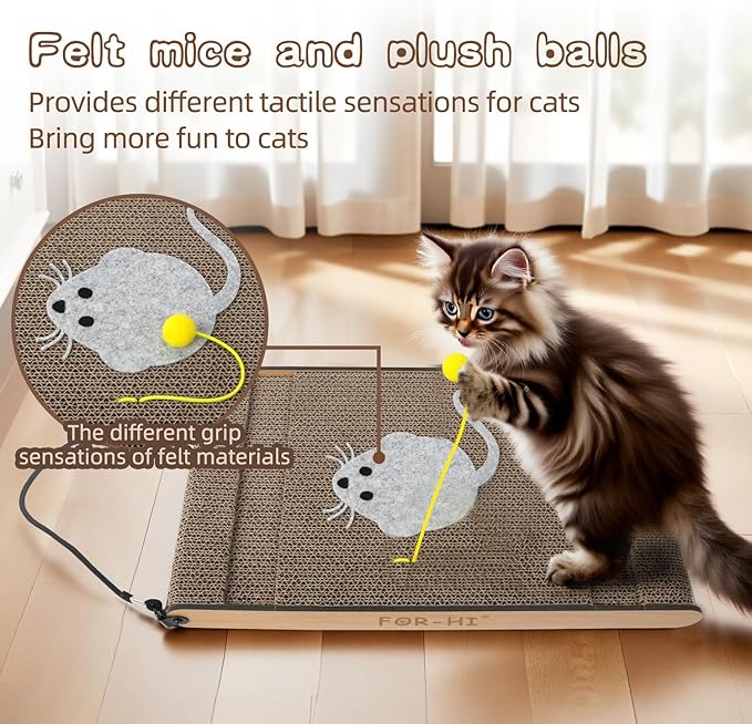 Cat Scratch Pad. Corrugated Cat Scratcher for Indoor Cats with Catnip. Cardboard Cat Scratcher with Mouse Logo and Hanging Ball Toy Design. Replaceable core Cat Scratching Board.(Pack of 2)