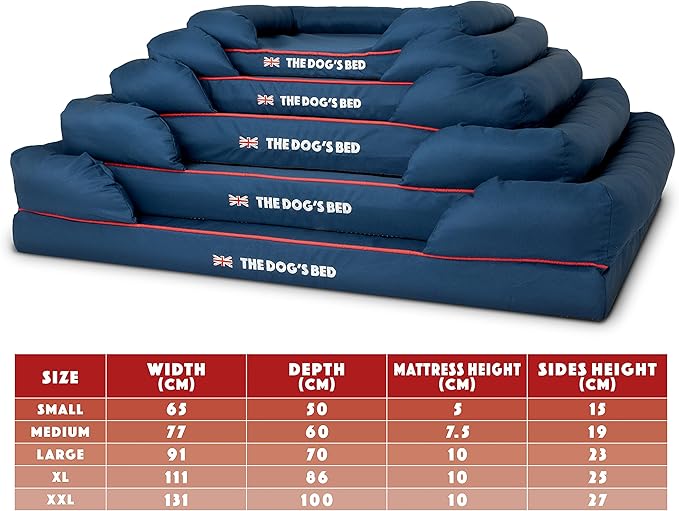 The Dog's Bed Replacement Outer Cover ONLY (Outer Cover ONLY - NO Bed, NO Waterproof Inner) for The Dog's Bed, Washable Oxford Fabric, Large (Blue with Red Piping UK Embroidery Flag)