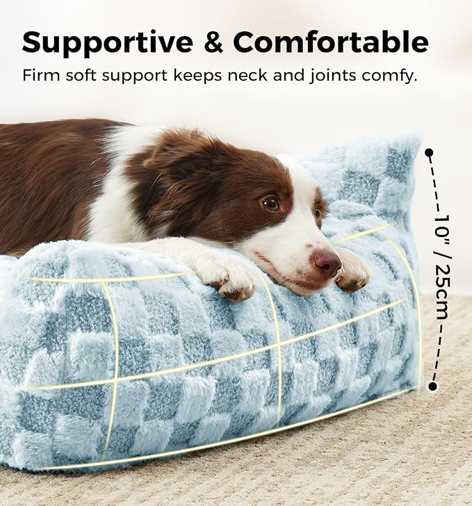 MADE 4 PETS Cat and Dog Indoor Couch Bed, Soft Faux Fur Checkered Pet Sofa, Cozy Fluffy Pet Sofa with Supportive Foam, Removable Washable Cover with Non-Slip Base, Blue, Medium