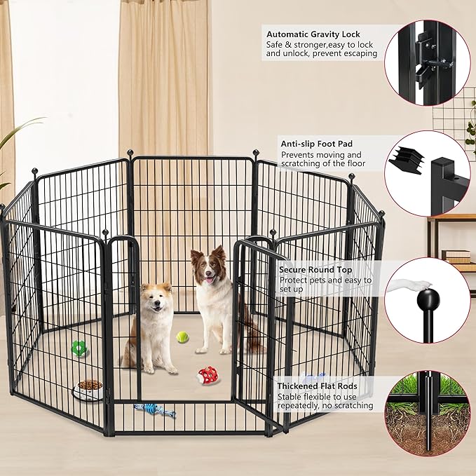 Dog Playpen, 40 inch 8 Panels Dog Fence Outdoor Heavy Duty Dog Pen for Large/Medium/Small Dogs, Indoor Puppy Playpen with Door Portable Pet Fence for RV Camping, Yard
