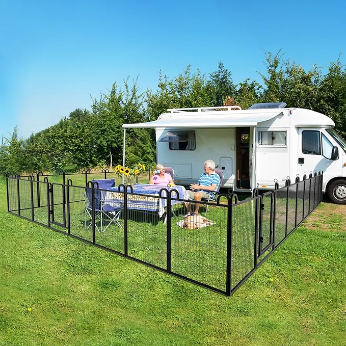 Dog Playpen Outdoor 24 Piece Panels Heavy Duty Dog Fence 40" Height Anti-Rust with Doors Portable for RV Camping Yard, Total 54FT, 227 Sq.ft, Snowy Black