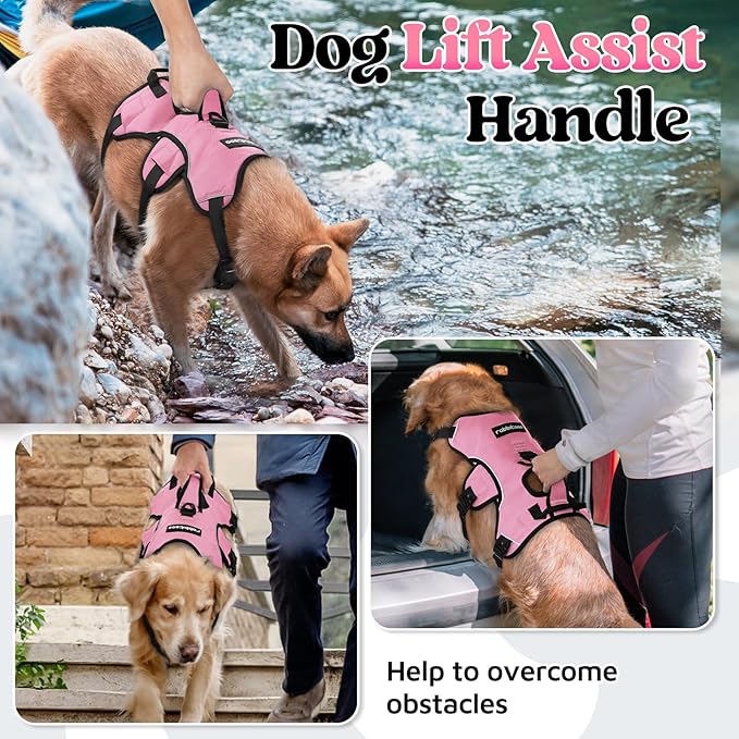 rabbitgoo Escape Proof Dog Harness Medium, Soft Padded Full Body Pet Harness, Reflective Adjustable No Pull Vest with Lift Handle and Leash Clip for Walking Hiking Training, Light Pink, M