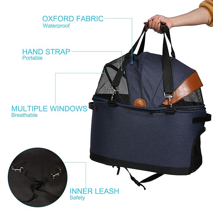 2 in 1 Pet Stroller, Detachable Pet Cart with 4 Wheels & Removable Carrier for Small Dog/Cat, Foldable Portable Waterproof Jogging Travel Carrier Cage w/Storage Basket & Adjustable Handle