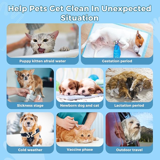 Vannon Portable Pet Bathing Wipes for Dogs & Cats, Cleaning & Odor-Controlling Extra Thick Grooming Glove Wipes for Daily Care and Traveling, Rinse Free, Nourish Fur, Individually Packaged, 15 PCS