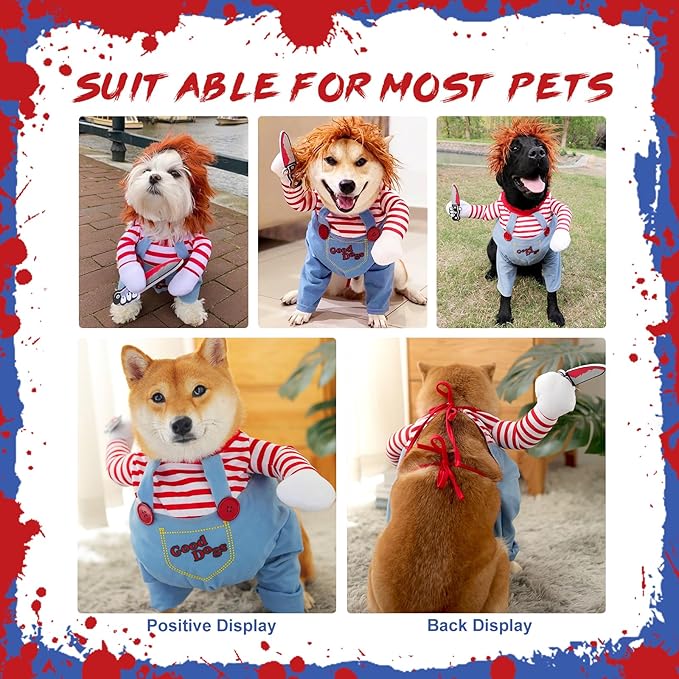 Pet Deadly Doll Dog Costumes, Funny Pets Cosplay Costume Halloween Dog Clothes Party Costume for Small Medium Large Dogs