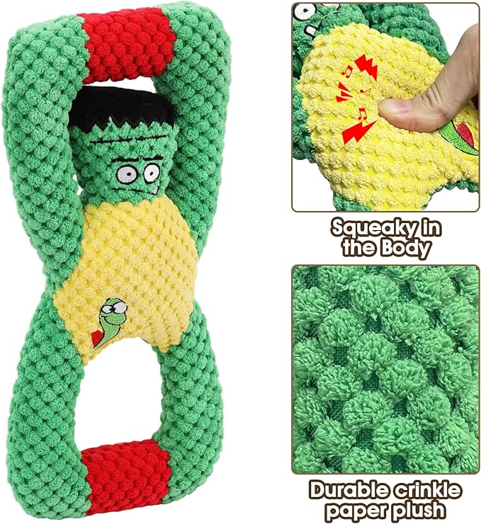 Squeaky Dog Chew Toys for Aggressive Chewers, Dog Toys for Large Medium Small Breed, Indestructible Tough Durable Dogs Toys Interactive Puppy Teeth Clean Natural Rubber(Raccoon & Zombie)