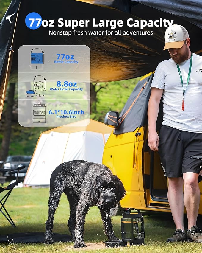 lesotc Dog Travel Water Bottle Portable with Pull-Out Drinking Bowl, 77oz Large Travel Water Bowl Dispenser for Dogs Camping Essentials Hiking Beach Road Trip Park Walking On The Go Must Haves, Black