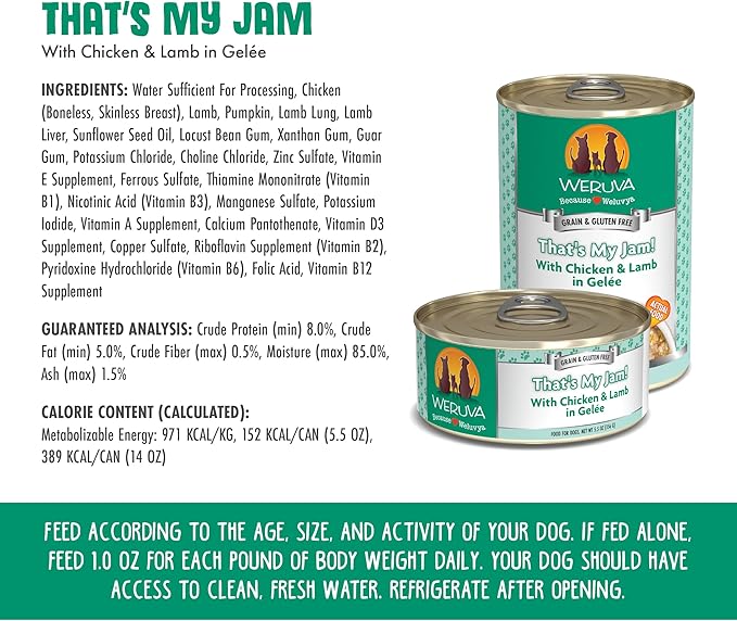 Weruva Classic Dog Food, That's My Jam! with Chicken & Lamb in Gelée, 5.5Oz Can (Pack of 24)