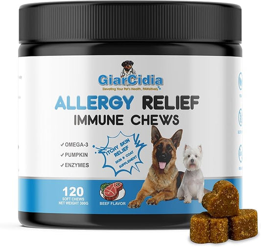 Allergy Relief & Immune Support Chews for Dogs – 90 Soft Chews, Chicken Flavor – Seasonal Itch, Skin, Paw Licking, Hot Spots – Dog Allergy Supplement
