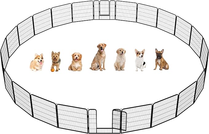 Yaheetech Dog Playpen Outdoor, 32 inch 24 Panels Dog Pen Indoor Heavy Duty Puppy Exercise Pen Metal Pet Fence for RV Camping/Yard/Garden