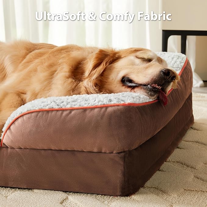 Orthopedic Dog Bed for Large Dogs, Egg Crate Foam Bed for Large Dogs, Equipped with Removable Waterproof Pillow Cover and Anti-Slip Bottom, Pet Bed