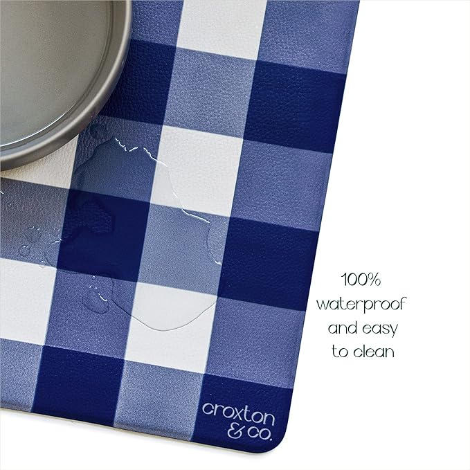 CROXTON & CO. Non-Slip Faux Leather Pet Feeding Mat for Dog Bowls | Large Bowl Mat for Food and Water | Durable, Easy-to-Clean Pet Food Mat for Floors | Size: 12"x18"