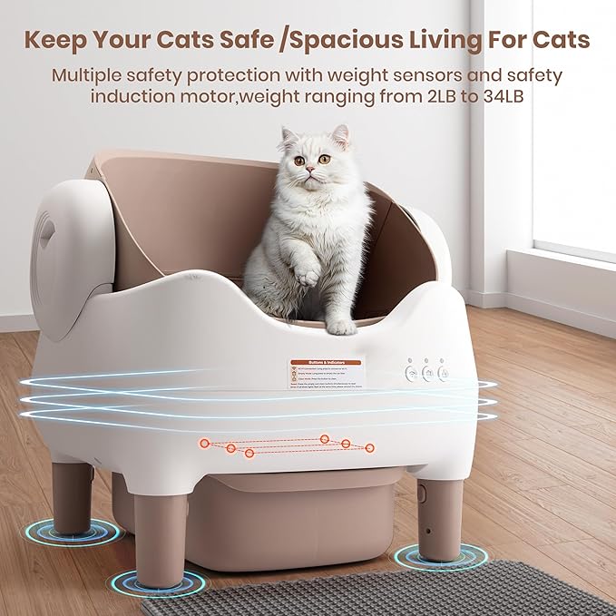 Automatic Litter Box: Self Cleaning Cat Litter Box with APP Control - Odor-Free Waste Disposal Includes Trash Bags, Large Waste Bin, Open-Top, for Multiple Cats