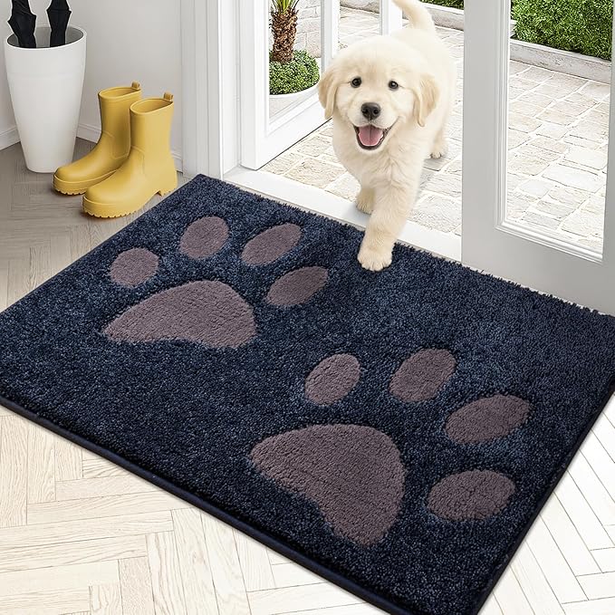 PURRUGS Dirt Trapping Door Mat 20" x 31.5", Non-Skid/Slip Machine Washable Microfiber Entryway Rug, Dog Doormat, Super Absorbent Welcome Mat for Muddy Wet Shoes and Paws, Navy Blue