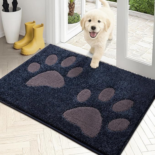 PURRUGS Dirt Trapping Door Mat 20" x 31.5", Non-Skid/Slip Machine Washable Microfiber Entryway Rug, Dog Doormat, Super Absorbent Welcome Mat for Muddy Wet Shoes and Paws, Navy Blue