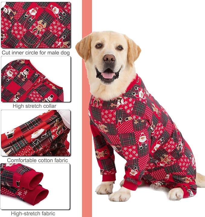 Yeapeeto Dog Onesie Surgery Recovery Suit for Large Medium Bodysuit Dogs Pajamas PJS Full Body for Shedding, Prevent Licking, Wound Protection, Cone Alternative… (Xmas Red, 3XL)