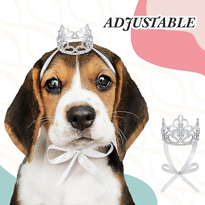 2 Pcs Dog Crown Headband Dog Tutu Dress Set Crystal Rhinestone Tiara Crown Tutu Skirt Pet Dress Costume for Puppy Birthday Party Wedding Photo Prop Costume(Small,White)