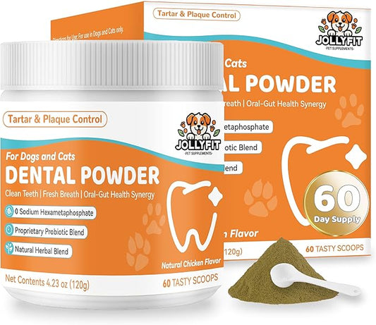 Dog Teeth Cleaning Powder - Natural Dog Dental Powder -Gentle Dog Breath Freshener, Dog Plaque and Tartar Remover, Vet Formulated No Sodium Hexametaphosphate- 60 Scoops, 4.23oz (120g)