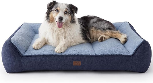 Bedsure XL Orthopedic Dog Beds Large Sized Dog - Extra Thick Supportive Dogs Couch with Waterproof Washable Cover, Extra Large Comfort Pet Bed Sofa with Soft Plush Sherpa and Nonskid Bottom, Blue, 42"