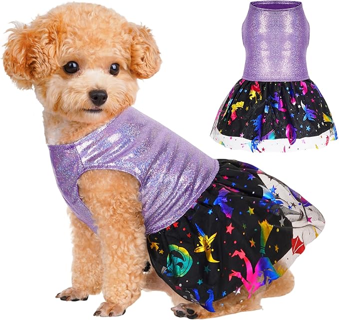 Dog Halloween Costume Dog Dress Witch Tulle Skirt Halloween Pet Clothes for Puppy Small Cats (Purple, Medium)