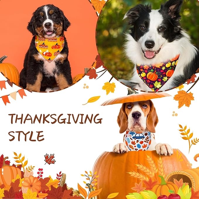 Newwiee 200 Pcs Fall Dog Bandanas Bulk for X-Large Dogs Thanksgiving Bandanas Pumpkin Bibs Triangle Handkerchief Adjustable Pet Scarf Thanksgiving Triangle Handkerchief Soft Dog Kerchief