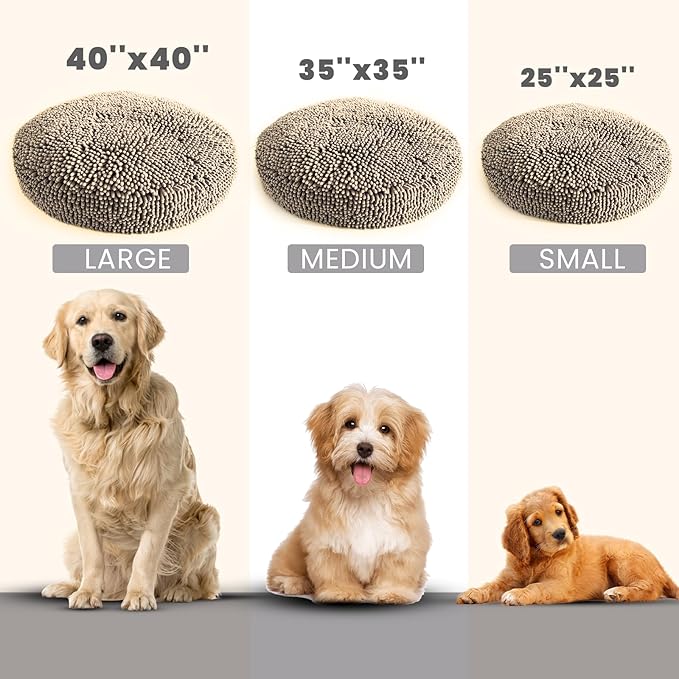 Muddy Mat®Cloud K-9 Bed for Dogs & Cats, Soft & Relaxing Donut Dog Bed, Chenille Material, Removable Cover, Washable & Dryer Safe–Beige Medium(35'x35')