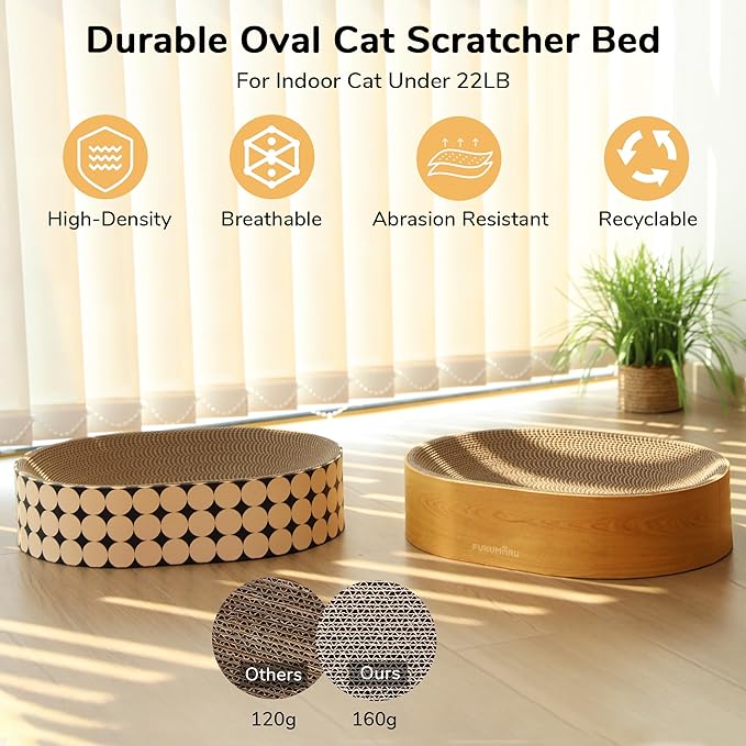FUKUMARU Cat Scratcher Cardboard Lounge Bed, 2-in-1 Cat Scratch Pad, Oval Cats Scratching Board Indoor, Durable Modern Kitty Scratcher Bowl, Cats Scratch Furniture Protector, Polka Dot