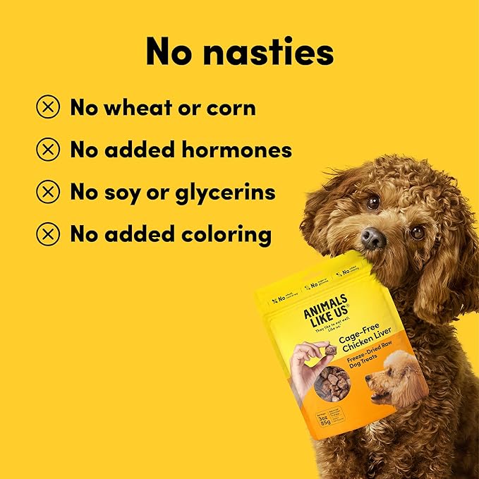 Premium Dog Treats, Freeze-Dried Raw 100% Cage-Free Chicken Liver, Single Ingredient, Protein Rich, Non-GMO, No Wheat or Corn, 3 oz