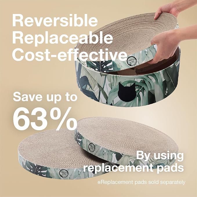 NECOICHI Cat Scratcher Bowl for Indoor Cats - Cat Scratching Lounger with Reversible Usability and Extra Comfort for Lounge, Cardboard Bed Couch