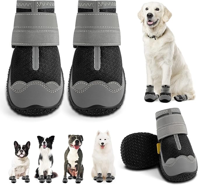 Dog Shoes for Large Dogs, Medium Dog Boots & Paw Protectors for Hardwood Floors, Outdoor Dog Booties for Hot Pavement Winter Snow Hiking, Breathable Dog Shoes with Reflective Strips Size 3