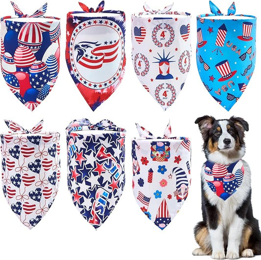 4th of July Dog Bandanas for Large Dogs 7 Pcs Sewing Hemming Patriotic Dog Bandanas Independence Day American Flag Day Dogs Drool Bibs Grooming L