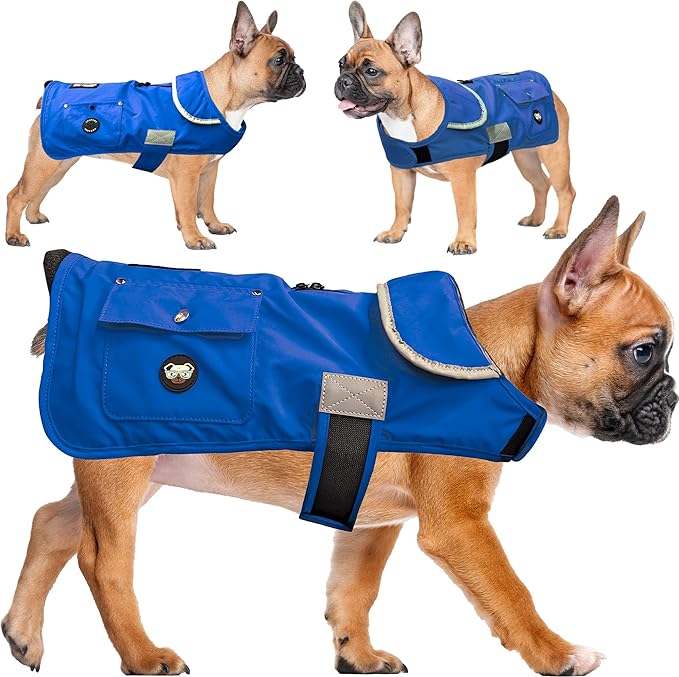 Joyride Harness FrostFlex Dog Winter Jacket - Fleece Lined & Water-Resistant - Snowsuit with Pockets for Treats & Poop Bags - Durable Cold Weather Dog Coat - Blue Serenity-L