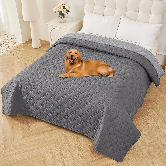 Smiry Waterproof Dog Blanket, 82x102 Inch Soft Pet Bed Cover Reversible, Washable Sofa Couch Furniture Protector for Small Medium Large Dog Puppy Cat, Grey/Light Grey