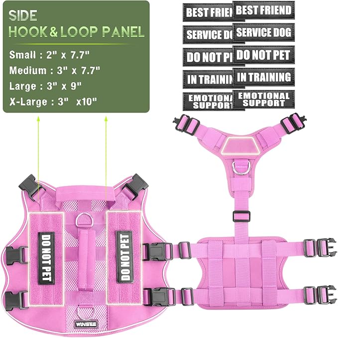 WINSEE Mesh Dog Harness with 10 Pet Patches for Large Service Dog in Training, Breathable Tactical Molle Vest with Double Handles, Reflective Military Pet Vest for Walking Hiking