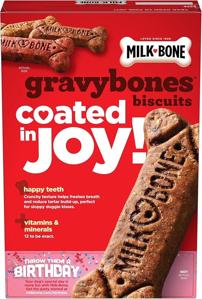 Milk-Bone Gravy Bones Dog Treats with 4 Savory Meat Flavors Coated in Gravy, 19 Ounce (Pack of 12)