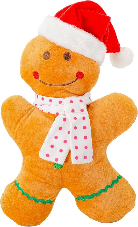 Holiday Plush Pet Toy Fun for Christmas Designs with Squeaker Dog Chew Toy (12" Gingerbread Boy)