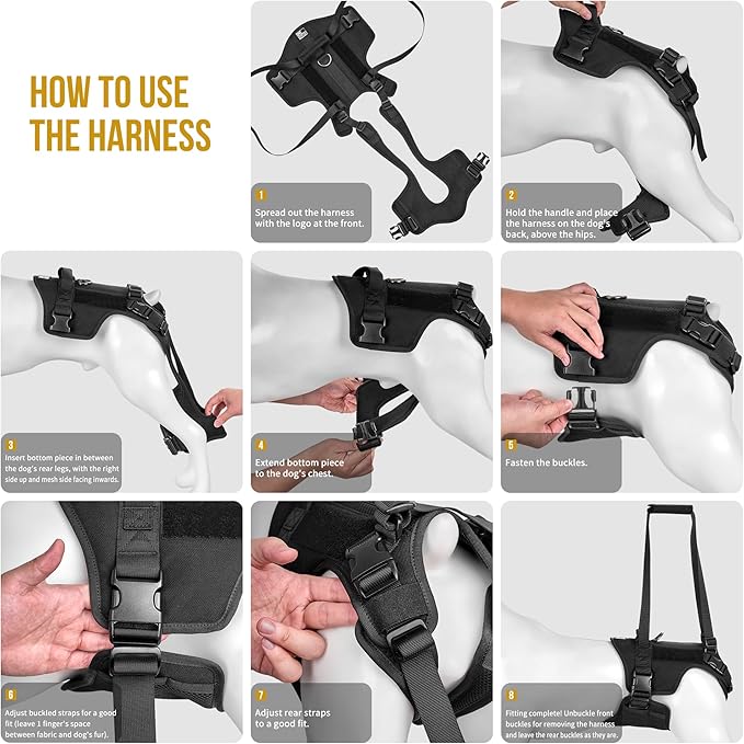 OneTigris Victus Support Harness,Lightweight & Simple Mobility Assistance Vest with Grab Handle | Pet Lifting Rehabilitation Gear | Rear Leg Support Straps